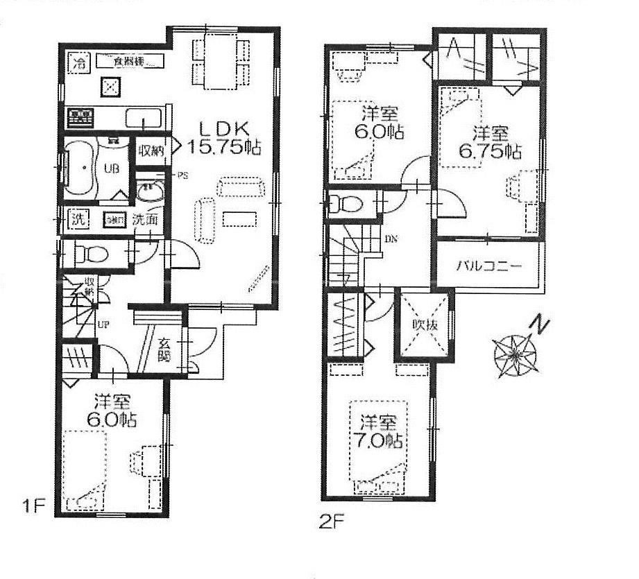 Floor plan. 37,800,000 yen, 4LDK, Land area 106.68 sq m , Building area 99.78 sq m Station 8 min. Walk ・ Popular Higashikawaguchi, In day the peace of mind a lifetime shopping facility conveniently located all room 6 quires more stylish atrium of enhancement is very attractive on the same day you visit Allowed south road