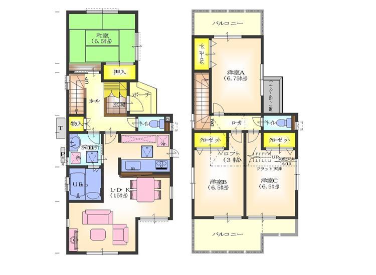 Floor plan. (H Building), Price 29,800,000 yen, 4LDK, Land area 100.27 sq m , Building area 100.19 sq m
