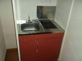 Kitchen. It is a simple kitchen, which was based on red. 