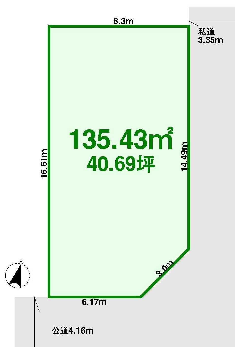 Compartment figure. Land price 10.8 million yen, Land area 135.43 sq m