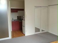 Living and room. Stylish kitchen, which was based on red