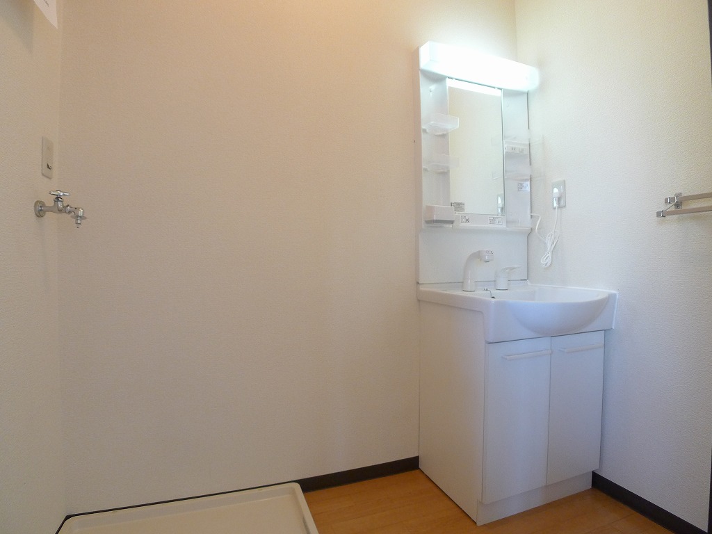 Washroom. Wash basin next to it is a washing machine Storage