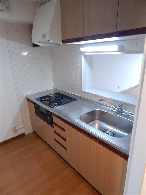 Kitchen. 3-burner stove with system Kitchen Bright has a skylight in the ceiling