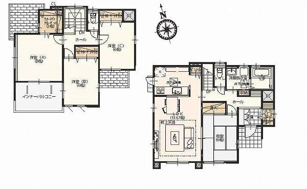 Floor plan. 25,480,000 yen, 4LDK, Land area 198.42 sq m , Sunshine plenty of plans in the building area 106.82 sq m Zenshitsuminami direction. Depth a balcony is Jose your laundry and futon also firmly / 1 Building Floor Plan