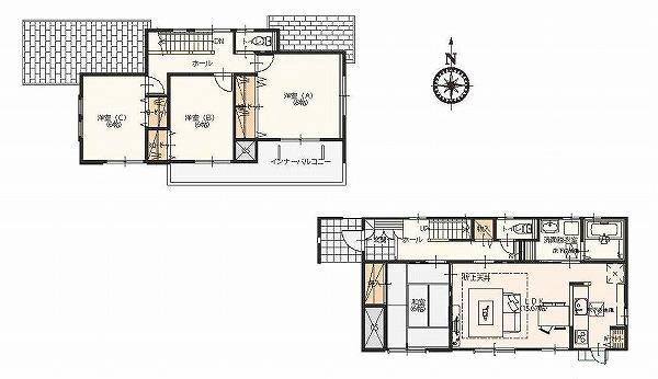 Floor plan. 24,980,000 yen, 4LDK, Land area 200 sq m , We thought the building area 105.98 sq m nature and family life leads like Fureaeru design. All rooms is a plan that takes into account the lighting facing the south. Spacious balcony also ◎.