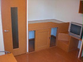 Living and room. With a bed of equipping. It has become a closet under