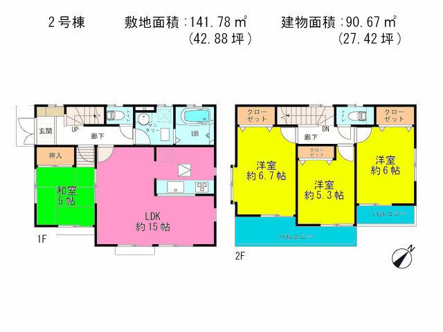 Floor plan. (Building 2), Price 18,800,000 yen, 4LDK, Land area 141.78 sq m , Building area 90.67 sq m