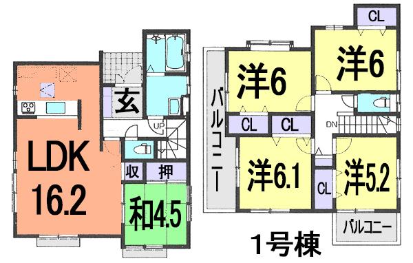 Floor plan. (1 Building), Price 23.8 million yen, 5LDK, Land area 130.91 sq m , Building area 108.26 sq m