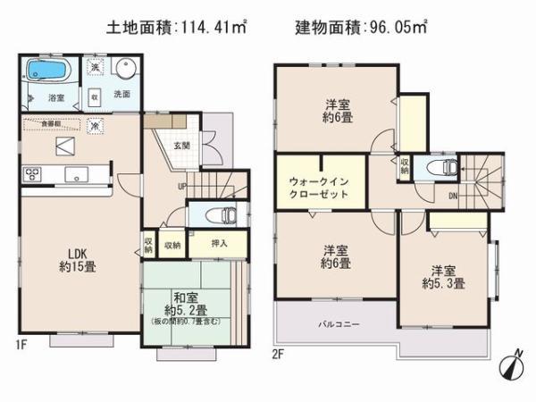 Floor plan. 22,800,000 yen, 4LDK, Land area 114.41 sq m , Building area 96.05 sq m