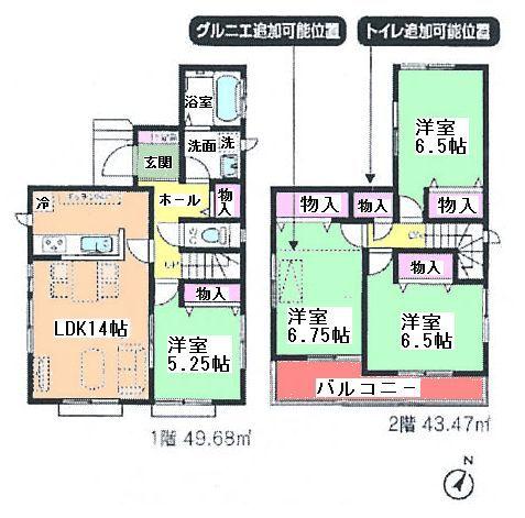 Floor plan. (E Building), Price 27.3 million yen, 4LDK, Land area 113.01 sq m , Building area 93.15 sq m