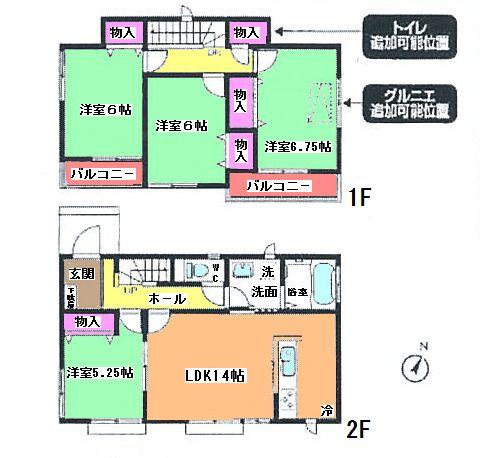 Floor plan. (J Building), Price 24.5 million yen, 4LDK, Land area 120.83 sq m , Building area 91.91 sq m