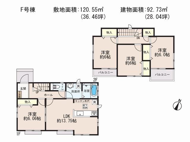 Floor plan. (F Building), Price 25,800,000 yen, 4LDK, Land area 120.55 sq m , Building area 92.73 sq m
