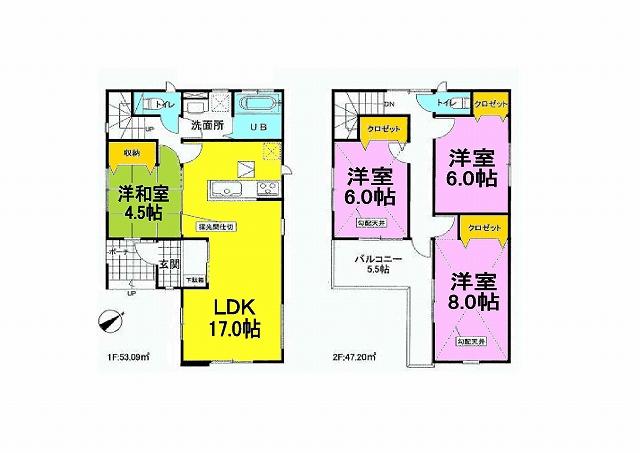 Floor plan. 34,800,000 yen, 4LDK, Land area 115.76 sq m , There is housed in a building area of 100.29 sq m each room, You can produce a clean rooms! Since the face-to-face kitchen, Since the dishes can be while watching the situation of children is a wife must-see!
