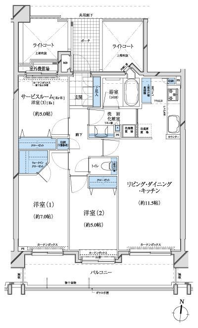 Floor: 2LDK + S + WIC, the occupied area: 72.06 sq m