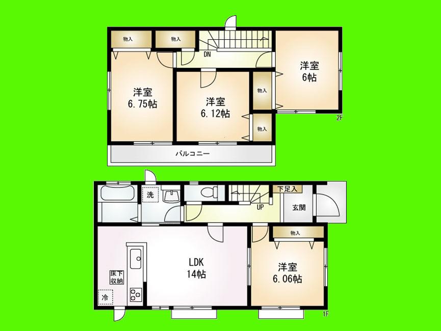 Floor plan. (1 Building), Price 24,800,000 yen, 4LDK, Land area 128.67 sq m , Building area 95.43 sq m