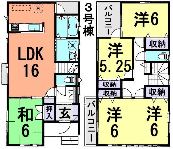 Floor plan. (3 Building), Price 29,900,000 yen, 4LDK, Land area 151.09 sq m , Building area 107.64 sq m