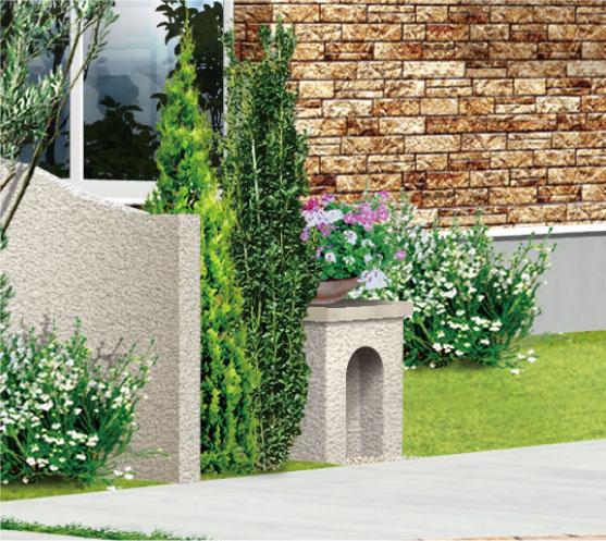Rendering (appearance). Gatepost that becomes the face of the mansion