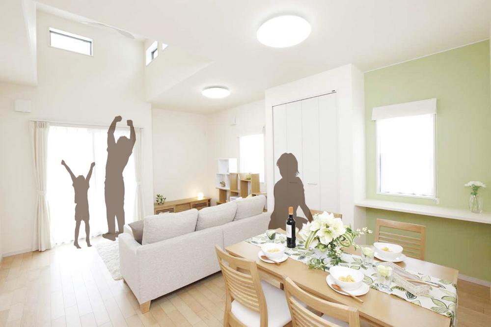 Model house photo. Morning light that wraps gently living, A warm welcome is home to start the day. 