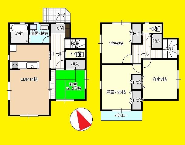 Floor plan. (1 Building), Price 24,800,000 yen, 4LDK, Land area 105.14 sq m , Building area 97.7 sq m