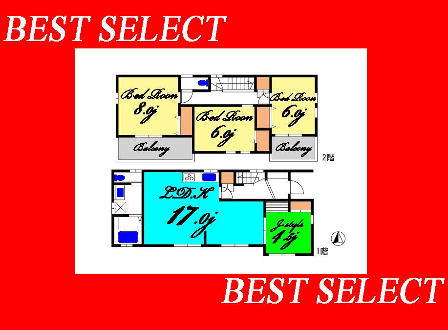 Floor plan. (1 Building), Price 37,900,000 yen, 4LDK, Land area 101.8 sq m , Building area 99.78 sq m