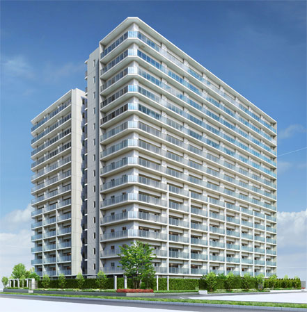 Features of the building.  [Exterior - Rendering]  ※ 1. Post Rendering CG intended that caused draw the site of the property based on the drawings of the planning stage, In fact a slightly different. Guttering, Air conditioner outdoor unit, Water heater, There is equipment, etc. that have not been reproduced TV antenna or the like. Secondary road ・ Building, etc., we have simplified. Planting, And it has not been drawn on the assumption the situation at the time of a particular season or your tenants.