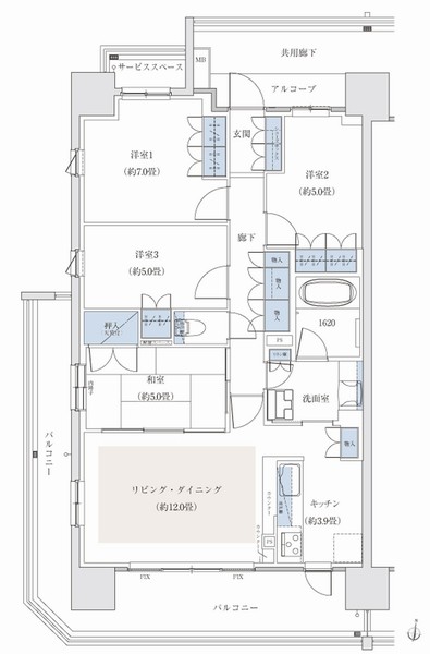 G type / 3LDK + closet occupied area / 70.37 sq m  Balcony area / 11.25 sq m