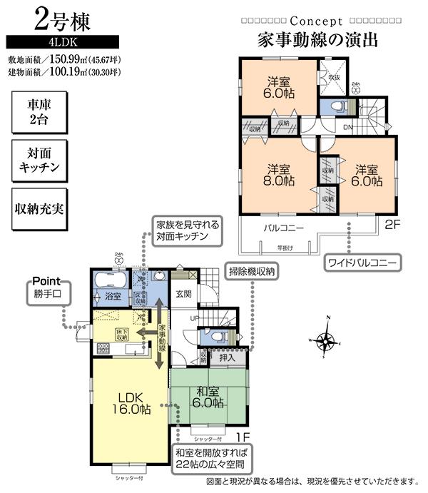 Floor plan. (Building 2), Price 32,900,000 yen, 4LDK, Land area 150.99 sq m , Building area 100.19 sq m