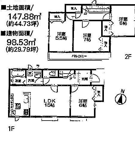 Floor plan. (3 Building), Price 29,800,000 yen, 4LDK, Land area 147.88 sq m , Building area 98.53 sq m
