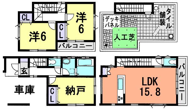 Floor plan. 28.8 million yen, 2LDK + S (storeroom), Land area 67.39 sq m , Building area 99.35 sq m