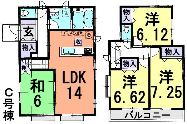 Floor plan. (C Building), Price 28.8 million yen, 4LDK, Land area 108.67 sq m , Building area 94.19 sq m