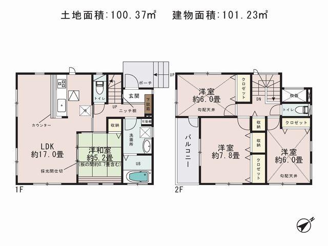 Floor plan. (5 Building), Price 34,800,000 yen, 4LDK, Land area 100.37 sq m , Building area 101.23 sq m