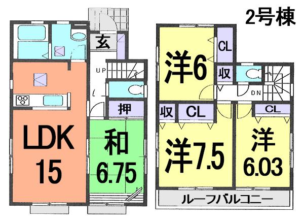 Floor plan. (Building 2), Price 24,800,000 yen, 4LDK, Land area 105.12 sq m , Building area 96.88 sq m