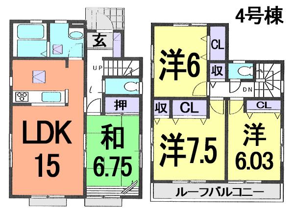 Floor plan. (4 Building), Price 23.8 million yen, 4LDK, Land area 109.12 sq m , Building area 96.88 sq m