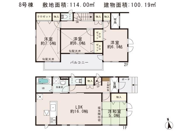 Floor plan. (8 Building), Price 31,800,000 yen, 4LDK, Land area 114 sq m , Building area 100.19 sq m
