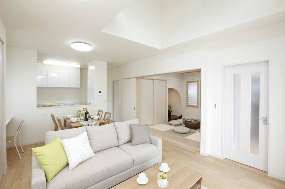 Model house photo. Bright grain LDK and chic in a modern Japanese-style charm and accent shades of. "natural ・ Season"