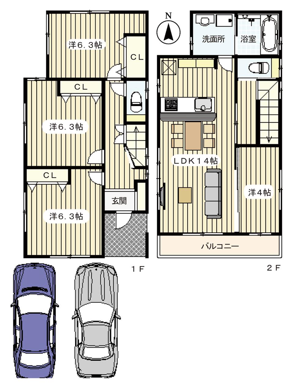 Floor plan. 34,880,000 yen, 4LDK, Land area 98.73 sq m , Building area 87.36 sq m