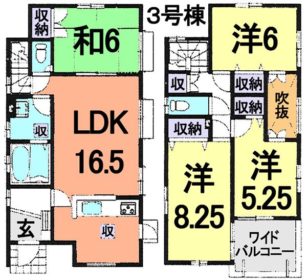 Floor plan. (3 Building), Price 29,900,000 yen, 4LDK, Land area 131.54 sq m , Building area 99.35 sq m