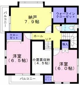 Floor plan. 39,800,000 yen, 4LDK + S (storeroom), Land area 132.24 sq m , Building area 107.22 sq m 1 Building 2F