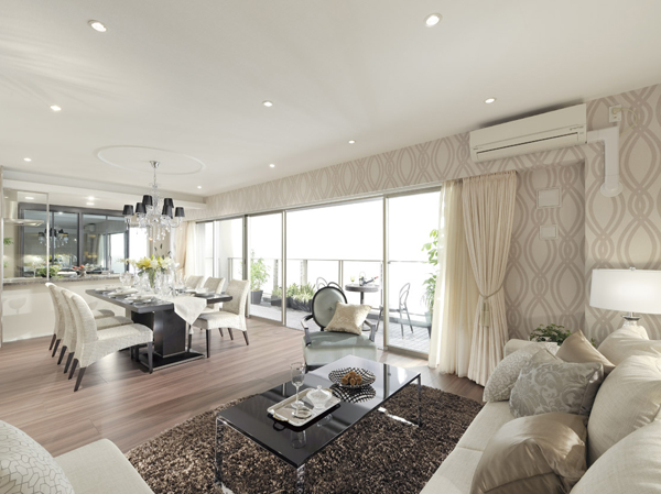 Living.  [living ・ dining] The living space of <LEBEN east Washinomiya terrace (sunlight "shine" PROJECT)> no one chance. The position of the pillar, The height of the ceiling, And up to the amount of light shine in through the window, That all have been created are precisely calculated. Light to meet this living space nor shadow, Uncompromising as one design you have is rice.  ※ Indoor photo Q type below ・ Menu plan model room. Free of charge ・ Application deadline Yes