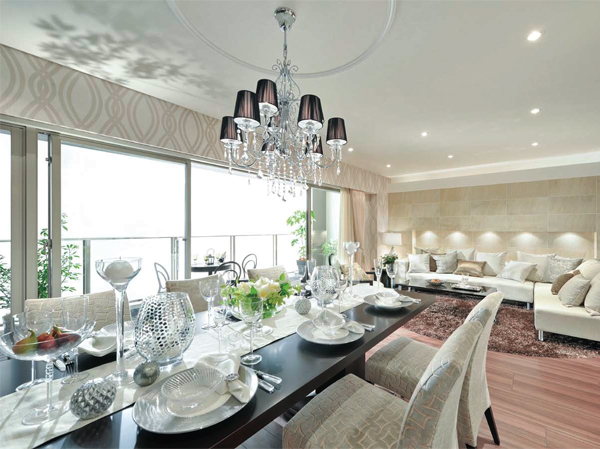 Living.  [living ・ dining] Table everyday to spend a family in casual. Enlightenment dinner welcomed an important guest in the luxury. The dining, I want to have the flexibility that can be coordinated in various ways depending on the demand scene. Without Nukari also entrance to invite to the hospitality of the place, Quality to. To this space, There is a talent that leads to a glamorous sparkle to everyday.