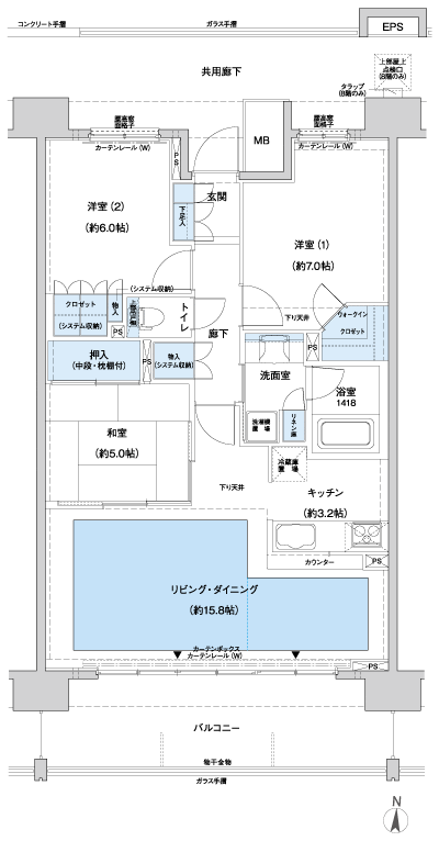 Floor: 3LDK + WIC, the area occupied: 81.3 sq m