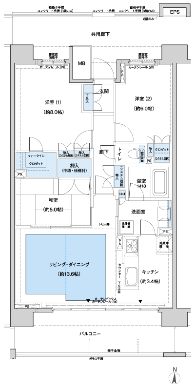 Floor: 3LDK + WIC, the area occupied: 81.3 sq m