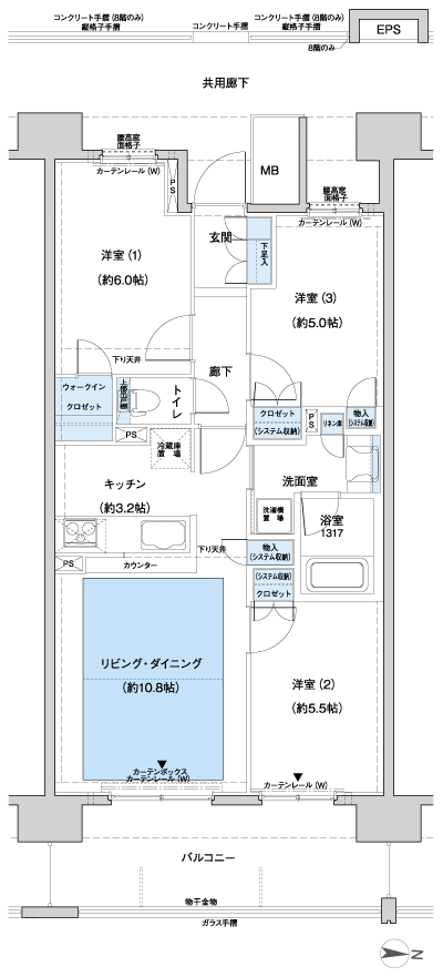 Floor: 3LDK + WIC, the occupied area: 67.57 sq m