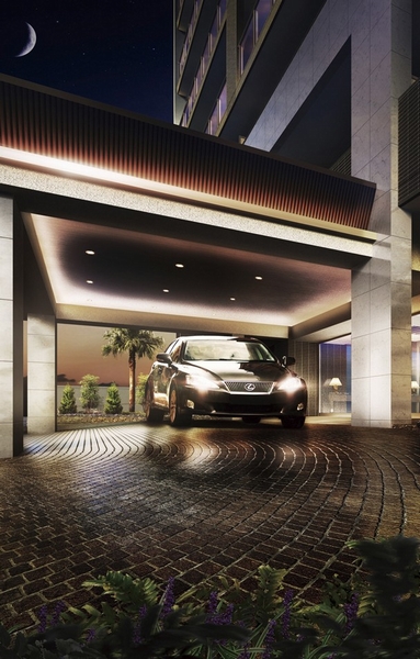 The main entrance on the south side of the building is nestled drifts magnificent decor driveway. Along with the stylish building appearance, Is a facade design impress the "mansion feeling". You can get in and out without getting wet is a passenger even on rainy days because there is a canopy