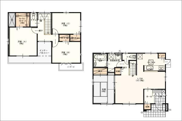 Floor plan. (6 Building), Price 27.6 million yen, 4LDK, Land area 165.31 sq m , Building area 106.66 sq m