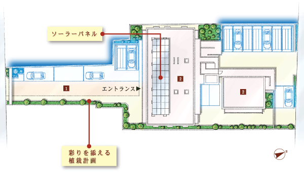 Shared facilities.  [Landscape & plan that was designed to comfort] (1) beautiful approach with depth. Comfortable position to feel calm while located on Route 17. (2) south-facing dwelling unit rate of about 76% ・ Corner dwelling unit rate of about 74%. And per positive sense of openness, The pursuit of independence, Is a high building can feel the comfort. (Site layout)