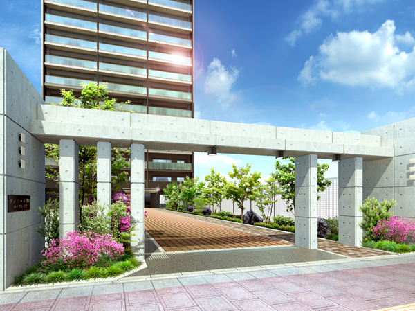 Buildings and facilities. Mansion feel calm while facing the Route 17. If Kugler the gate colorful green to welcome the people who live. Warm and enveloping such trees Ya, Approach of interlocking is invite you to a private residence to produce a sense of quality. (Approach Rendering)