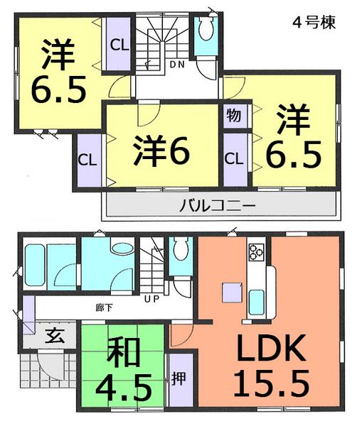 Floor plan. (4 Building), Price 25,800,000 yen, 4LDK, Land area 127.33 sq m , Building area 93.15 sq m