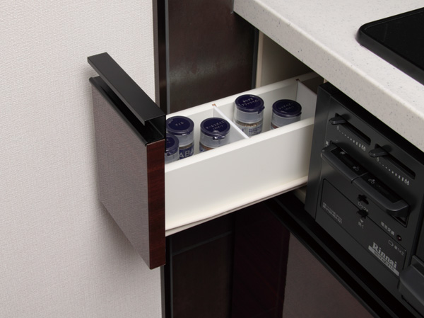 Kitchen.  [Spice rack] Efficiently accommodate the troubled tend to seasoning of the bottle in place.