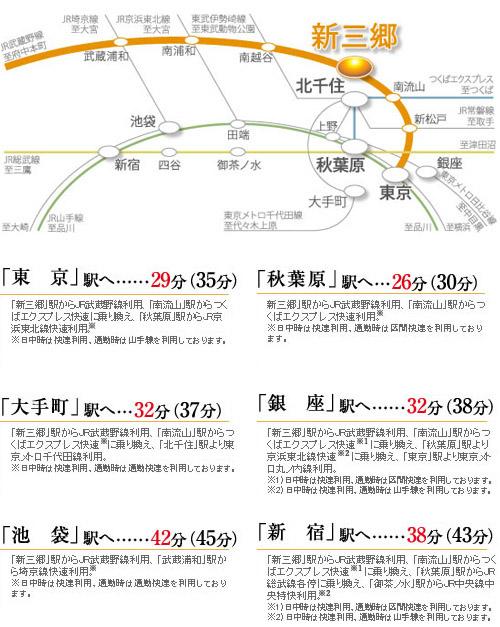Access view. The time required during the day ・ At a normal time (11:00 AM ~ 4:00 PM), When commuting (7:30 AM ~ 9:00 AM) is the time required for the most number of large train to arrive to the destination of. transfer, Waiting time is not included. Depends on the time of day, etc. () in the time of commuting (2013 July)
